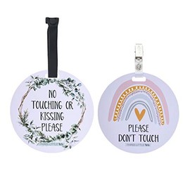 (Three Little Tots) No Touching Baby Car Seat and Stroller Two Pack- Baby Safety No Touching Car Seat Sign, Stroller Sign, Newborn Car Seat Tag- CPSIA Safety Tested (Eucalyptus/Rainbow)