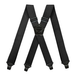 BaronHong Airport Friendly Suspenders,NO buzz Plastic 4 Clips 1.5 inch Fully Elastic Braces with Leather Patch Ski Suspenders, Black, Medium