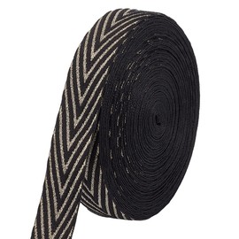BENECREAT 16.4 Yards Herringbone Cotton Ribbon, 1 inch Wide Black Polycotton Jacquard Ribbons, Flat Jacquard Webbing with Arrow Pattern for Sewing Gift Wrapping DIY Craft Making