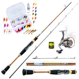 MiRoeFishing Ultralight UL Fishing Set Ready to Use UL Carbon Rod 1.80 m + Expert1000 Fishing Reel Ready with Line + Bait Set with Spoon I Rubber Fish I Softlures I Aroma