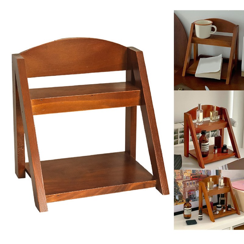 Desktop Organizer Retro Aesthetic Office Storage Rack Home Decor Wood