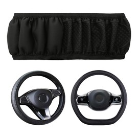 Steering Wheel Covers, Leather Car Steering Wheel Cover, 37-38 cm Steer Wheels Protection, Non-Slip, Universal, Black