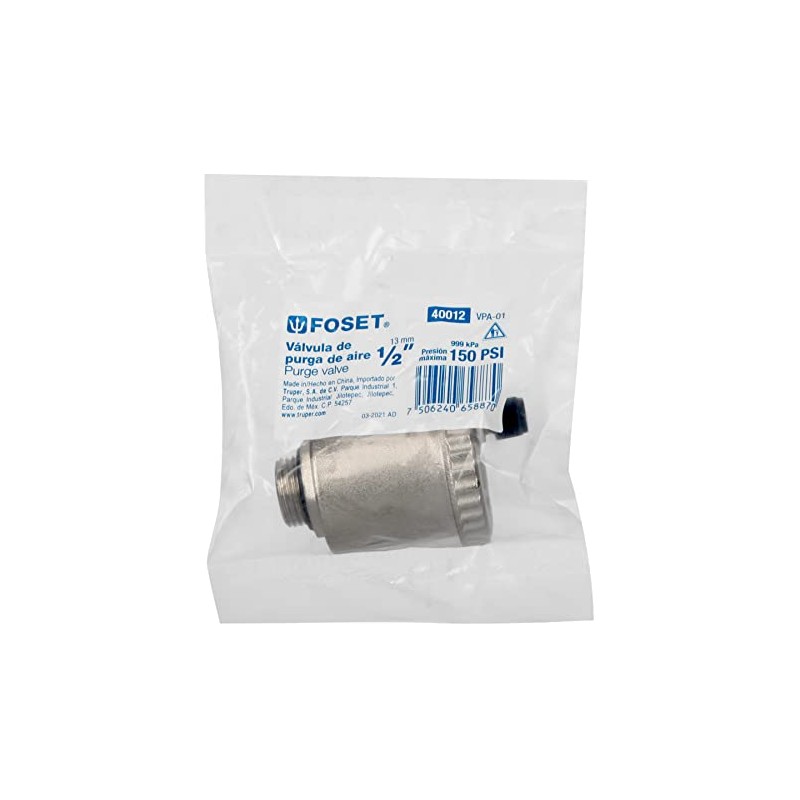 Foset VPA-01, Válvula de purga de aire 1/2", latón niquelado