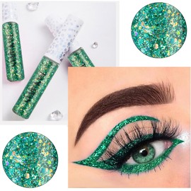 Green Eyeliner, Coloured Glitter Liquid Eye Liner Pencil Waterproof Long-Lasting Metallic Sparkling Fast Dry Smudge-Proof High Pigmented Christmas Gifts Eye Makeup for Women