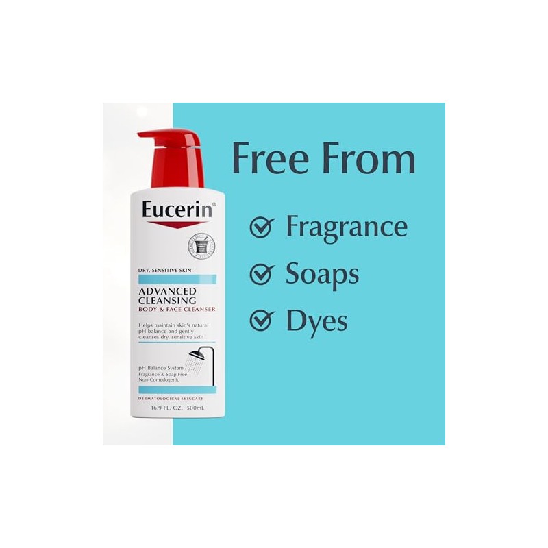 Eucerin - Limpiador corporal y facial Advanced Cleansing, 16.9 onzas