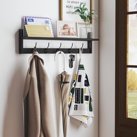 BAMEOS Wall Mounted Coat Rack with Adjustable Easy Install, Rust Proof, Brown Wooden Material, 28.9 Inch Length