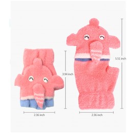 Autumn and Winter 1-3 Years Old Cartoon Warm Gloves Child Half Finger Knitted Gloves, red
