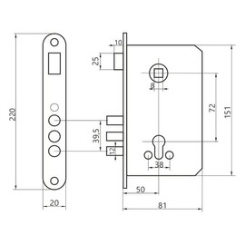 Euro Sash Lock Case, 72mm x 50mm, Mortice Door Lock with Pins, Universal Left/Right Fitting