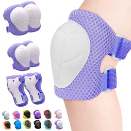 Inkidio Knee Pads for Kids Unicorn Protective Gear Set Knee Pads and Elbow Pads Set with Wrist Guard for Girls Boys Roller Skates Inline Skatings Scooter Cycling Bike Skateboard(Medium Purple)