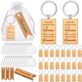 Herdear 24 Set Thank You Gifts Employee Appreciation Gifts Wooden Inspirational Keyring Keychains with Thank You Cards White Organza Bags Christmas Gifts Bulk for Colleagues Staff Women Men(Cute)