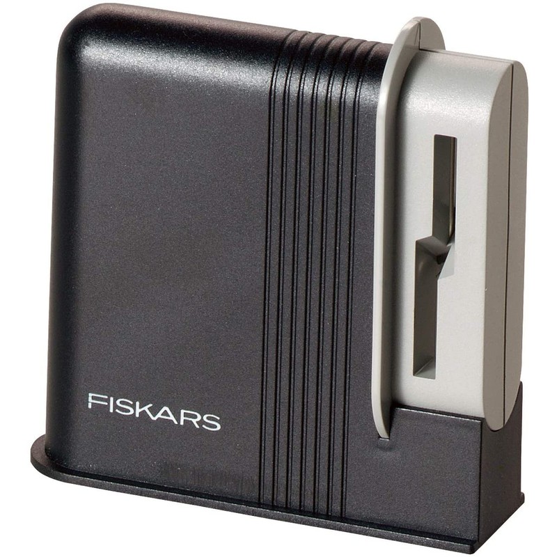 Fiskars Scherenschärfer, Für Rechtshänderscheren, Keramik-Schleifköpfe/Kunststoff-Gehäuse, Schwarz/Grau, 1005137