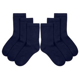 JUNGANRHA® Boys Girls Kids Children Back to School Uniform Rich Cotton Breathable Trainer Athlete Seamless Plain Ankle Cushioned Crew Navy Socks | Size 4-6 | Pack of 6