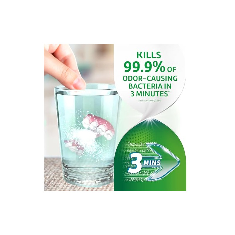 Polident 3 Minute Triple Mint Antibacterial Denture Cleanser Effervescent Tablets,