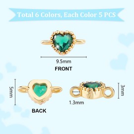 PH PandaHall 30pcs 6 Colours Heart Charms Mother's Day Charms Ziconia Heart Connectors 18K Glod Plated Jewellery Links with Loop for Bracelet Necklace Making DIY Crafts 9.5x5mm