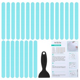 PATIKIL Badewanne Anti-Rutsch Aufkleber 20x2 cm, 24er Pack Sicherheits Dusche Grund Anti-Rutsch Aufkleber mit Klebepunkten Schaber für Badewanne Dusche Grund Treppe, Blau