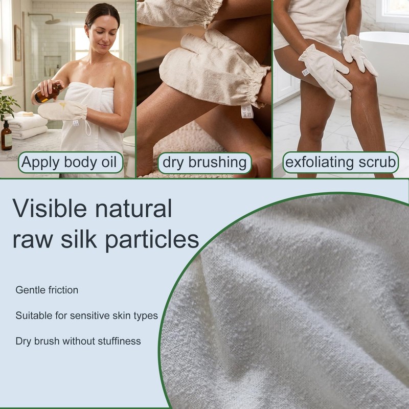 Garshana 100% pure Raw Silk,Ayurvedic Dry Brushing Gloves,Hanging Ring,2Pcs