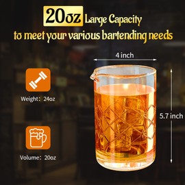 Generic Cocktail Mixing Glass, Professional 20 oz Mixing Glass Bartender Bar Mixing Glass,Seamless Bar Mixer Pitcher with Thick Wall, Old-fashioned Glass Suitable for Home Use, Transparent