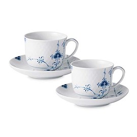 Royal Copenhagen 1017409 Blue Palmette Pair Cup & Saucer, 5.3 fl oz (160 ml), Wedding Gift, Gift