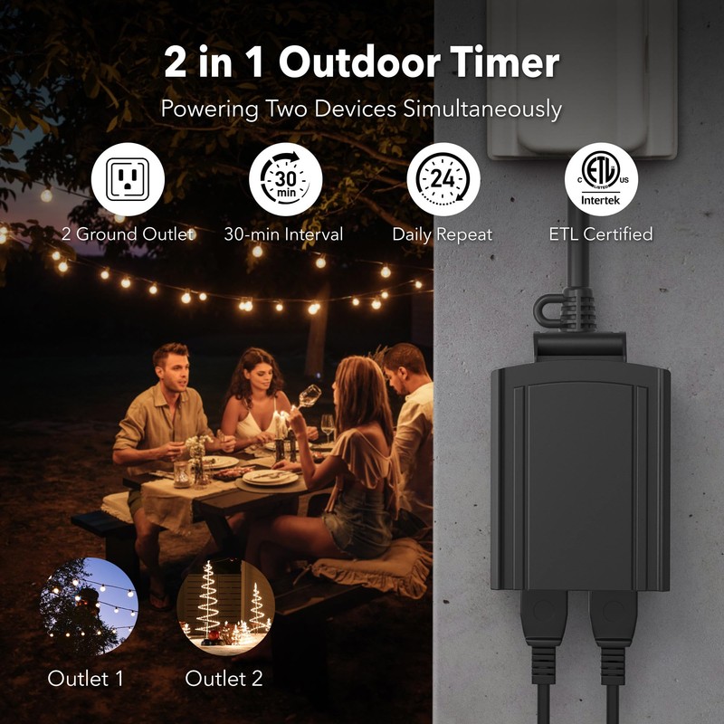 BN-LINK 24 Hour Heavy Duty Mechanical Timer, Outdoor Timer Outlet