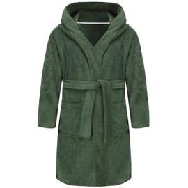 SWMSTUPF Boys Girls Bathrobe Soft Towel Hooded Robe Terry Cloth Cotton Bathrobe (US, Age, 9 Years, 10 Years, Military Green)