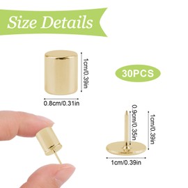 UFURMATE 30 Sets Magnetic Push Pins Tacks Pushpins with Large Magnet Poster and Photo Hangers Magnetic Thumbtacks for Cork Board Metal Decorative Pushpins Clip for Map Picture (Gold)