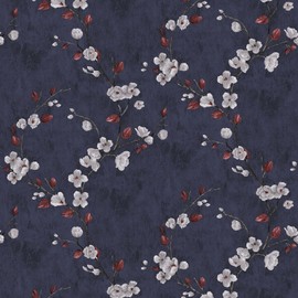 SOON AFTER 17.5"x1200" Floral Peel and Stick Wallpaper Flower Tree Contact Paper Self Adhesive Removable Modern Dark Blue Wall Paper Decorative Wall Covering Countertop Vinyl Film Roll