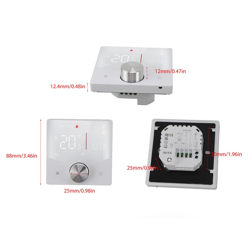 Smart Digital Thermostat 5A AC 95‑240V IP20 White Adjustable Backlight
