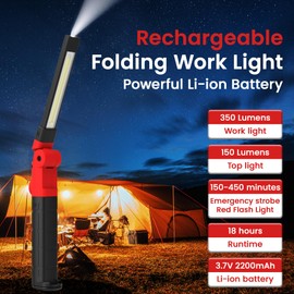 LAIMITTOS Rechargeable Work Light 2200mAh Magnetic LED Work Light Foldable Flashlight with Hook 3 Lighting Modes Mechanic Light Portable Outdoor Lamp for Car Repair, Home, Garage, Emergency