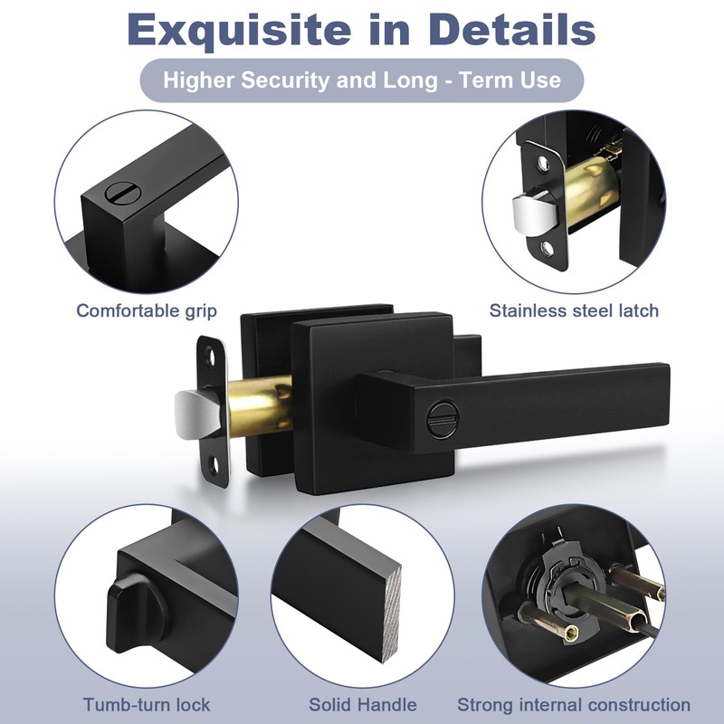 Estmoon 2 Pack Privacy Door Levers Door Handle Matte Black