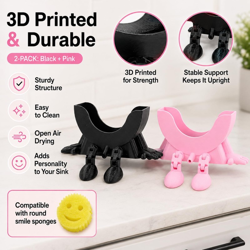 PLLCJB 2Pack Cute Hanging Sponge Holder with Drainage, 3D Printed