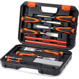 Cenforge 10-PC Wood Chisel Set, 6 Wood Chisels with 1 Honing Guide, 1 Sharpening Stone and 2 Carpenter Pencils, Wood Chisels for Woodworking, formones para carpintería
