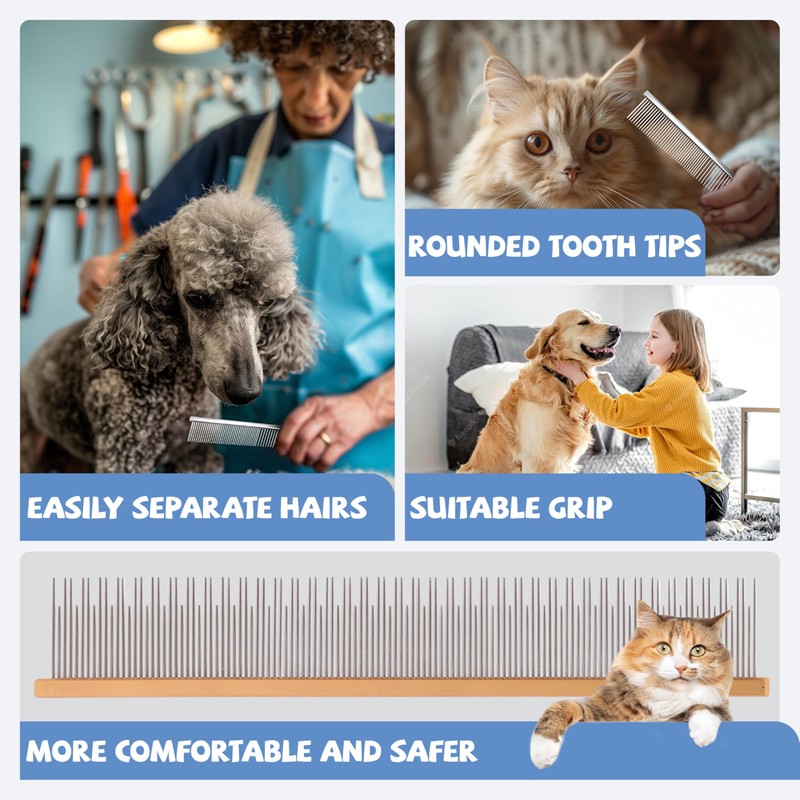 8.5 Inch Dual Tooth Pet Comb for Mats and Tangles，Professional