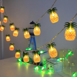 Fantasee - Guirnalda de luces tropicales de verano, funciona con pilas, luces LED de hadas fantásticas para recámara, cumpleaños, decoración de fiesta hawaiana (piña, 20 LED)