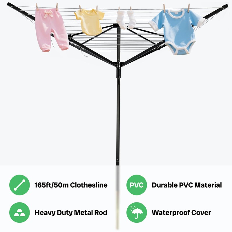 GOCEZIA Outdoor Umbrella Drying Rack, 4-Aluminum Arms Folding Rotary Dryer