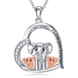 Seiyang Elephant Necklace 925 Sterling Silver Mum Elephant Necklace with 2 Elephant Boys Heart Elephant Jewellery for Women and Mothers, Base