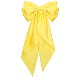 Large Hair Bow, Silky Satin Bowknot Hair Clip, Oversized Long Tail Hair Ribbon Barrette for Women Girls Ponytail Hair Accessories, Yellow