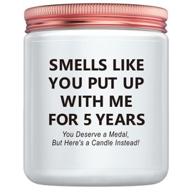 Funny 5th Wedding Gift for Women Men Anniversary, 5 Year Anniversary Wood Themed Gifts for Her Him Wife Husband Girlfriend Boyfriend Presents for Couple Candle