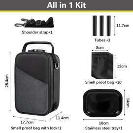 Kazaigou Smell Proof Bag,Smell Proof Stash Box,Odor Proof Container with Combination Lock, Odorless Travel Storage Bag with Detachable Shoulder Strap,Home Organizer Bag Odor Proof Box with Accessories