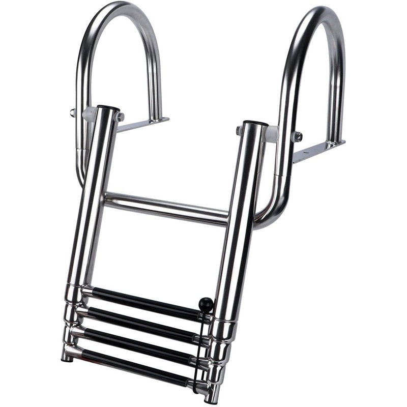 Hoffen 4 Step Pontoon Boat Ladder, Stainless Steel Telescoping Folding
