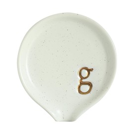 COLLECTIVE HOME - Spoon Rest for Kitchen, Monogram Ceramic Spoon Holder, 3.8 Inches Coffee Spoon Holder, Exclusive Cooking Gifts for Housewarming, Wedding (g)
