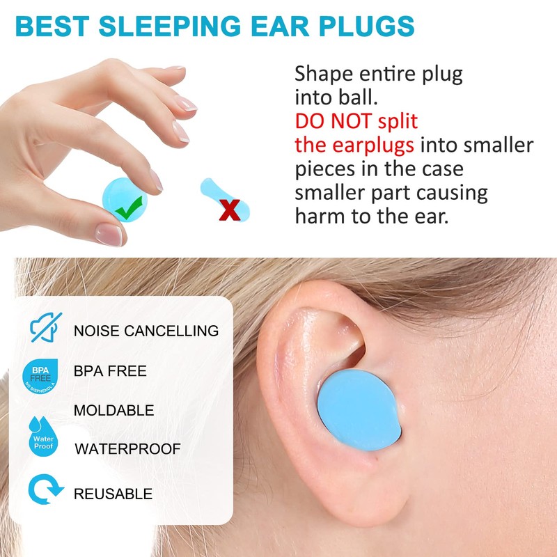 Becheln Ear Plugs for Sleeping, Waterproof Moldable Silicone EarPlugs for