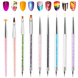 TOCOLES Nail Art Brushes, 9PCS Nail Brushes for Nail Art with Nail Liner Brush and Nail Dotting Pens for Home Use and Professional Nail Salon