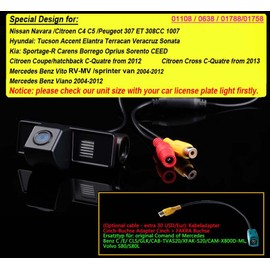 Kalakass Waterproof Night Vision Car Rear view Camera with Guide Lines Reverse Backup Camera 170°Degree CCD HD Back up Vehicle Parking Aid Camera compatible with Vito RV-MV Navara Citrone C4 C5