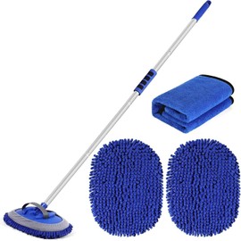 Wontolf 62'' Car Wash Brush with Long Handle Chenille Microfiber Car Wash Mop Kit Mitt Car Washing Brush Cleaning Kits Car Care Kits Scratch-Free Replacement Head Towels for Cars RV Truck Boat