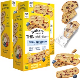 Nonni's THINaddictives Almond Thin Cookies - 3 Boxes Lemon Blueberry Cookie Thins - Almond Cookies - Sweet Crunchy & Chewy - Biscotti Individually Wrapped Cookies - Kosher Coffee Cookies - 4.4 oz