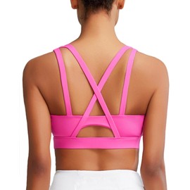RUNNING GIRL Sports Bras for Women High Support, Criss-Cross Strappy Back Sports Bras for Women with Molded Cups_RGWX3081_Hot Pink_M_AU