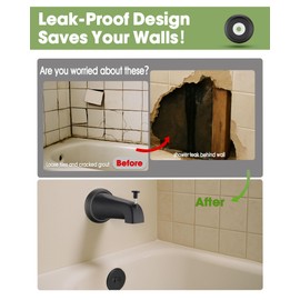 OrgCreator Tub Spout Cover Ring with Seal Back Hole Cover Fit 1/2" Copper Pipe, Thread Pipe, Prvent Leaking from Behind Tub Spout, 1-1/2 Inch ID and 3-5/8 Inch OD, Matte Black