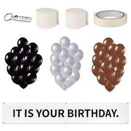 50 PCS It Is Your Birthday Banner Set, The Office Merchandise Vinyl Banner with Metal Hanging Grommets, Balloons, Paper Streamer and Tape for Birthday Party Supplies, Party Decorations