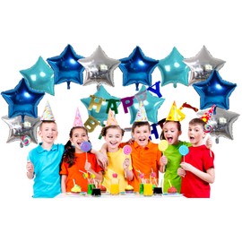 Blue Star Balloons 18" Helium Foil 12 Pcs Metallic Appearance Set | Birthday Party Balloons Royal Blue Light Blue Silver Star | Party Decorations for Baby Shower and Weddings by Vision E.D.