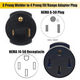 Welder Plug NEMA 6-50P to N14-50R Outlet Compact Adapter,220V 50 Amp 3 Prong to 4 Prong Female Outlet Receptacle Adapter Cord for EV Charge/ Range/Generator